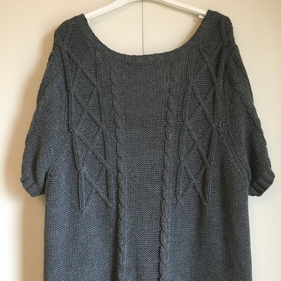 Chunky Cable Knit Short Sleeve Cotton Button Up Cardigan Sweater - Picture 7 of 15